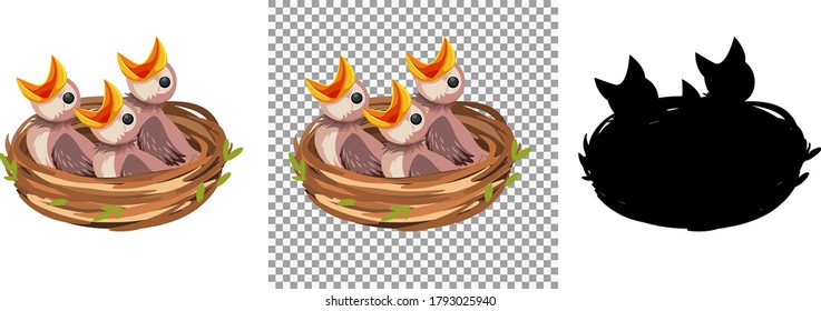 Hungry chick waiting for food in the nest illustration