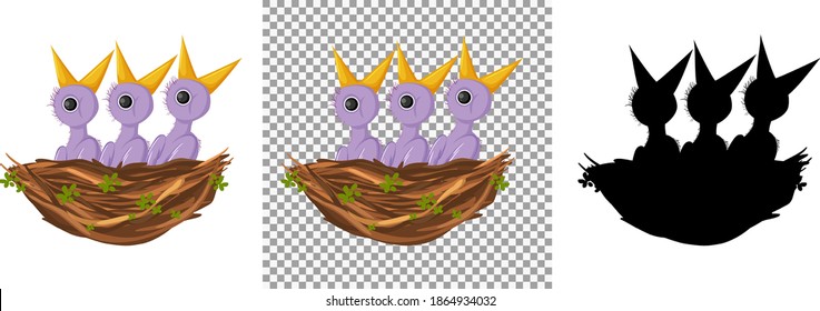 Hungry chick waiting for food in the nest illustration