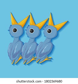 Hungry chicks cartoon character illustration