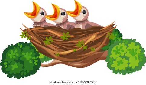 Hungry chicks cartoon character illustration