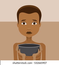 hungry child with empty bowl world hunger vector flat design