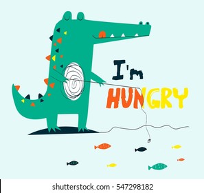 hungry crocodile vector illustration.T-shirt graphics for kids vector illustration