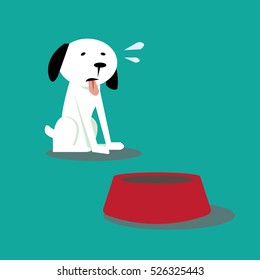 Hungry dog with empty bowl-vector flat cartoon