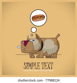 Hungry dog. Vector illustration. Place for your text.