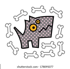 Hungry dog who thinks of bones.