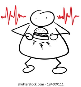 Hungry doodle man eating hamburger
