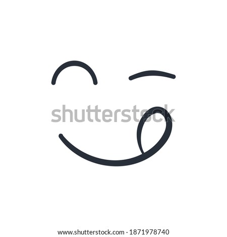 Hungry or eating emoji face. Flat cartoon simple style minimal logo graphic design isolated on white background. Concept of delicious and good yummy food or yum-yum smile with tongue or glutton.