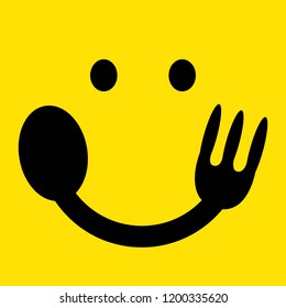 hungry or eating emoji face isolated on yellow background. enjoy eating concept. vector illustration.