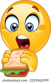 Hungry emoji emoticon eating a sandwich