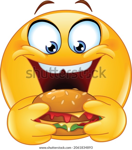 Hungry Emoji Emoticon Eating Vegan Burger Stock Vector (Royalty Free ...