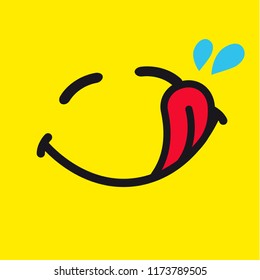 Hungry emoji icon. Yummy big smile in a flat design on yellow background. Vector emoticon tasty symbol