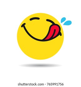 Hungry emoticon or emoji symbol. Yummy yellow smiley in a flat design on white background. Vector emoticon tasty icon