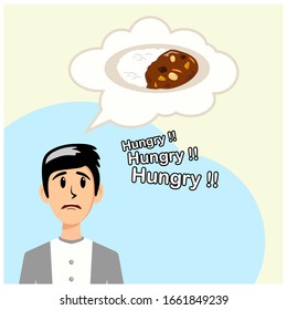 Hungry experssion concept. man who want to eat something like curry