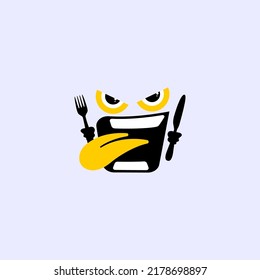 hungry face holding knife and fork logo template