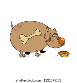 Hungry Fat Dog with Bone Inside Illustration Vector