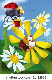 hungry flower and the frightened ladybird with a bucket
