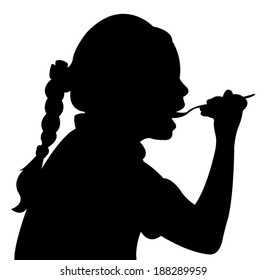 hungry girl eating, silhouette vector