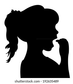 hungry girl eating, silhouette vector 
