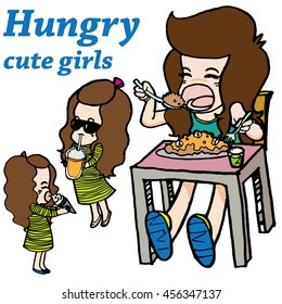 Hungry girl vector character