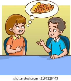 hungry girl wants to eat pizza vector illustration