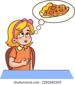 hungry girl wants to eat pizza vector illustration