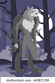 hungry great werewolf in the woods with full moon