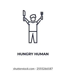 hungry human outline icon. Linear vector from feelings concept. Thin line hungry human icon isolated on white background