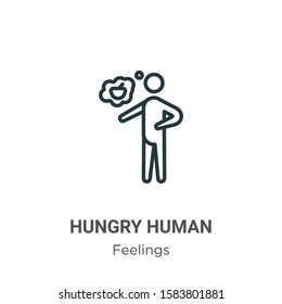 Hungry human outline vector icon. Thin line black hungry human icon, flat vector simple element illustration from editable feelings concept isolated on white background
