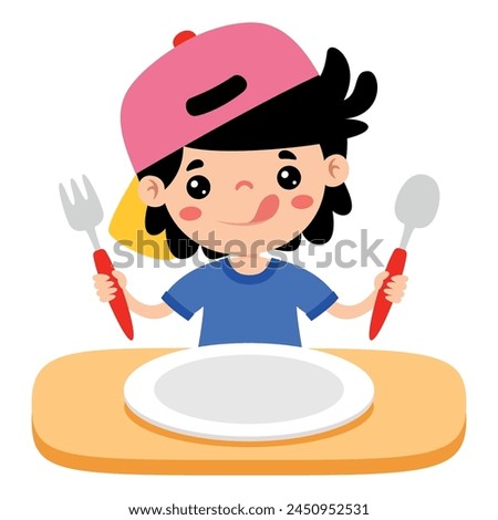 Hungry Kid Waiting For Meal