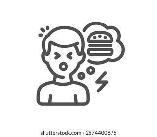 Hungry line icon. Food appetite sign. Starving person symbol. Quality design element. Linear style hungry icon. Editable stroke. Vector