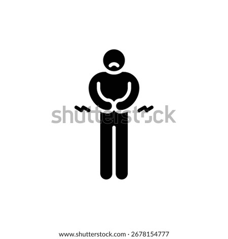 Hungry man icon. Simple glyph style. Poor man, hunger, stomach, pain, holding, person, abdominal, adult, constipation, ache, sad people concept. Silhouette, solid symbol. Isolated design.