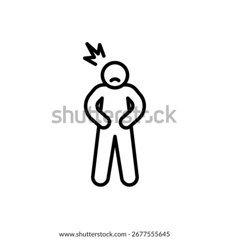 Hungry man icon. Simple outline style. Poor man, hunger, stomach, pain, holding, person, abdominal, adult, constipation, ache, sad people concept. Thin line symbol. Isolated design.