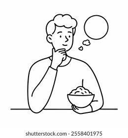 hungry man thinking food vector icon with white background