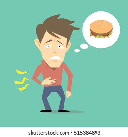 Hungry man thinking food-vector cartoon
