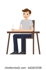 hungry man. a man waiting for food. vector - Shutterstock ID 642651928