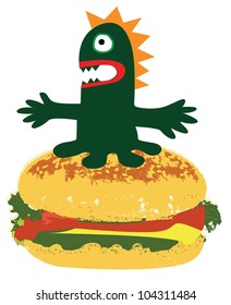 Hungry monster on the sandwich.