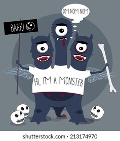 Hungry monster. Vector illustration.