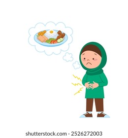 A hungry muslim girl with rumbling stomach