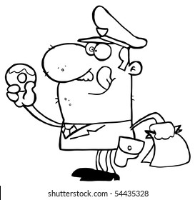 Hungry Outlined Cop Licking His Lips And Holding A Donut