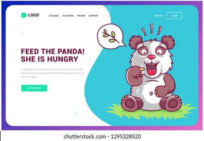 hungry panda asks for food. web site vector illustration