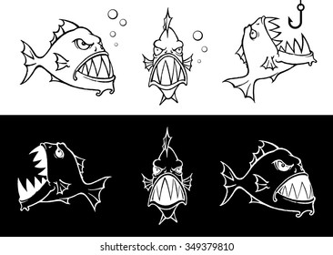 Hungry Piranha-Isolated wild piranha in different variations