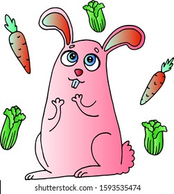 hungry rabbit and vegetables carrot and salad vector image character cartoon 