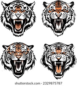 Hungry Roaring tiger face clip art Tiger head tattoo art tiger logo