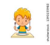 Hungry sad kid, empty plate