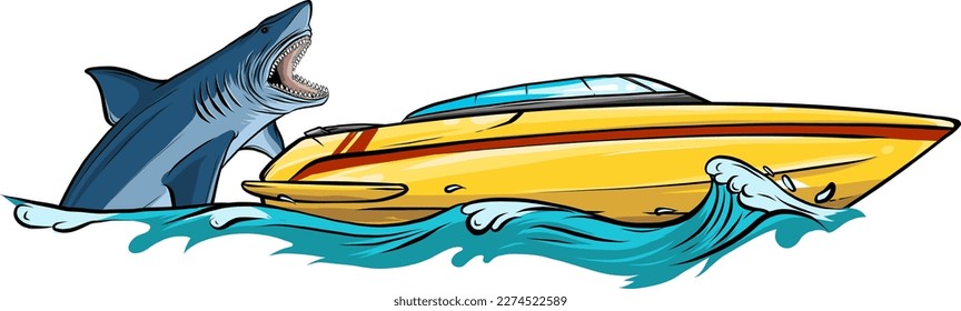 Hungry Shark Attack yacht ship from the ocean water.