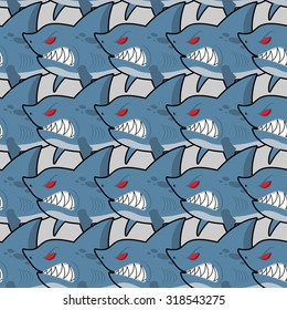 Hungry shark with red eyes seamless texture. Evil fish pattern. Sea background
