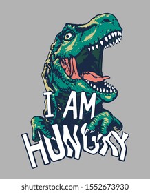 hungry slogan with dinosaur illustration