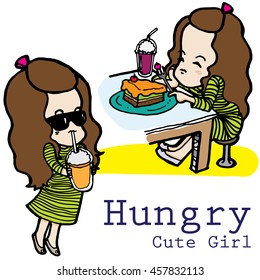 Hungry and thirsty girl vector character