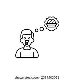 Icono vector hambriento. Con ansia de color blanco y negro. Adecuado para aplicaciones y diseños de interfaz de usuario de sitios web.