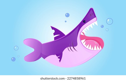 Un tiburón violeta hambriento. Ilustración del vector